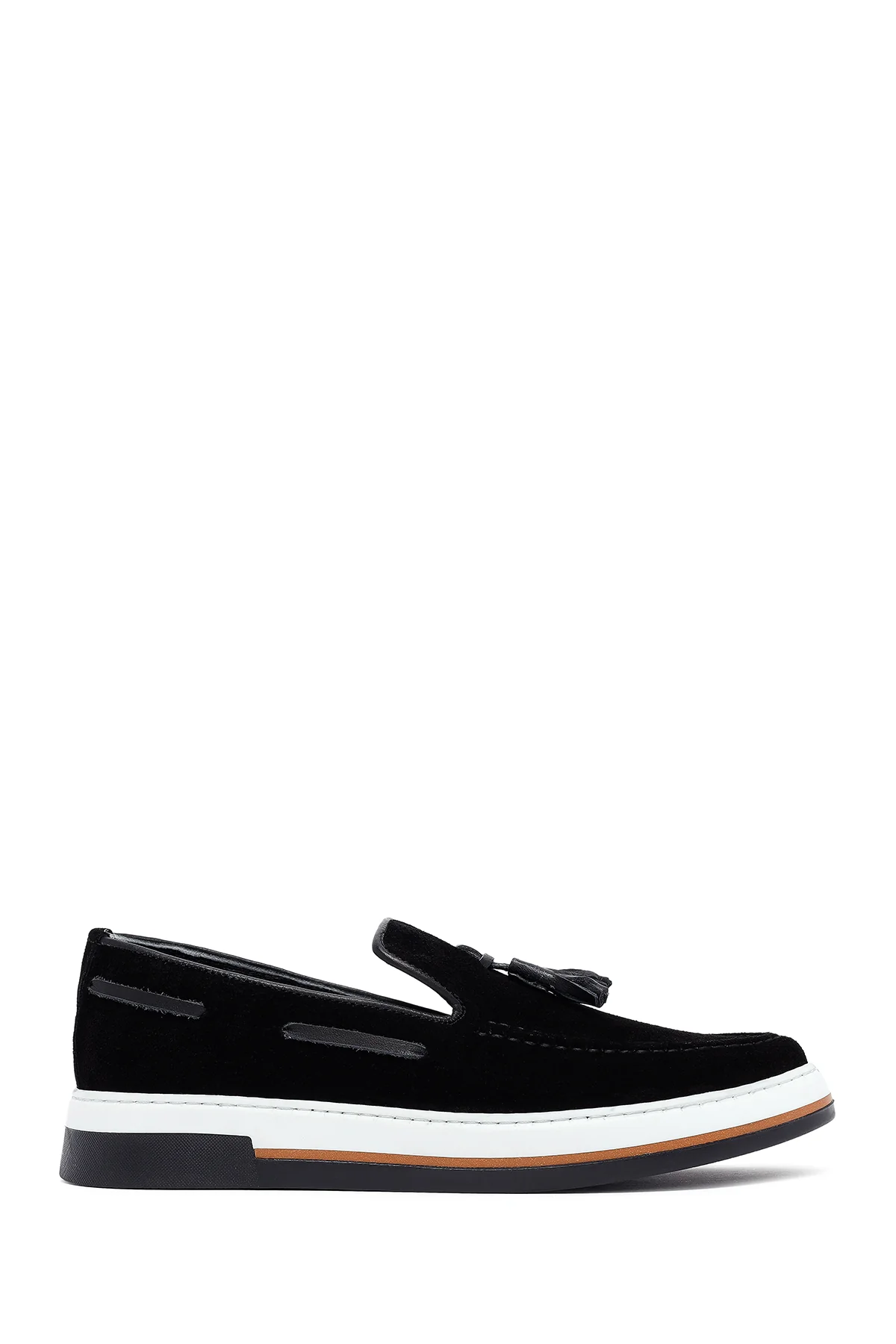 Erkek Siyah Püsküllü Süet Deri Casual Loafer