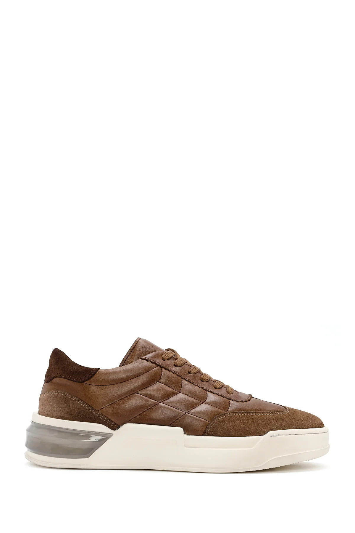 Erkek Vizon Bağcıklı Deri Sneaker