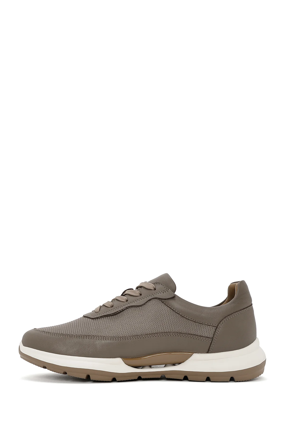 Erkek Vizon Bağcıklı Deri Sneaker - Image 4