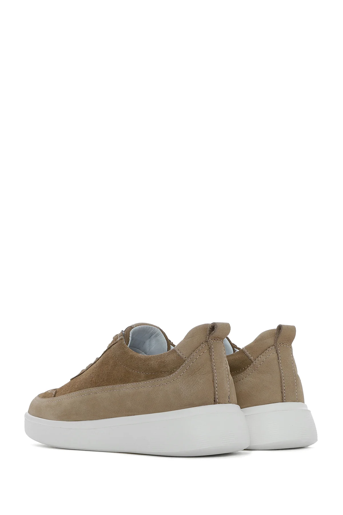 Erkek Vizon Bağcıklı Kalın Tabanlı Deri Sneaker - Image 5