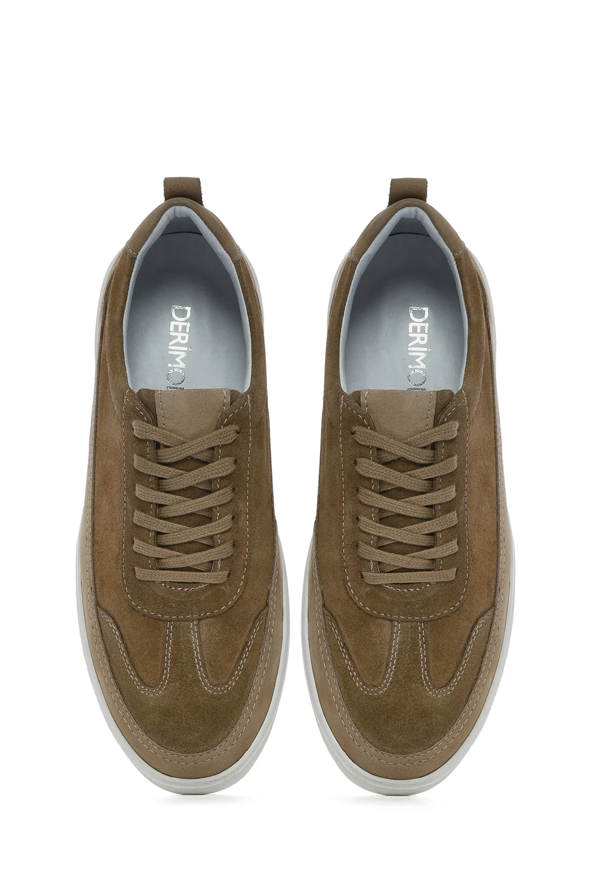Erkek Vizon Bağcıklı Kalın Tabanlı Deri Sneaker - Image 7