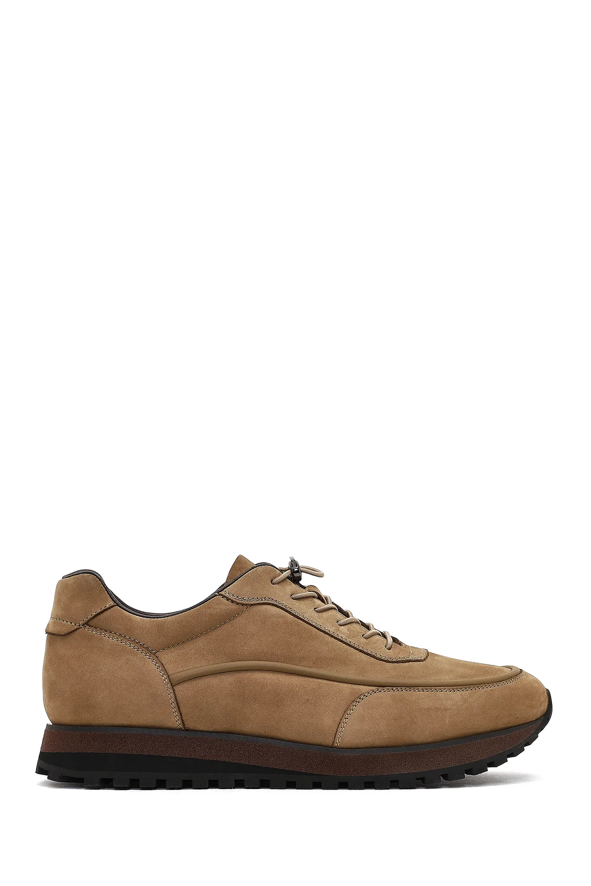 Erkek Vizon Bağcıklı Kalın Tabanlı Nubuk Deri Casual Sneaker