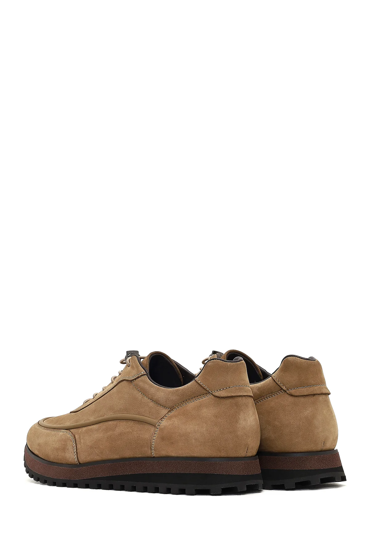 Erkek Vizon Bağcıklı Kalın Tabanlı Nubuk Deri Casual Sneaker - Image 5