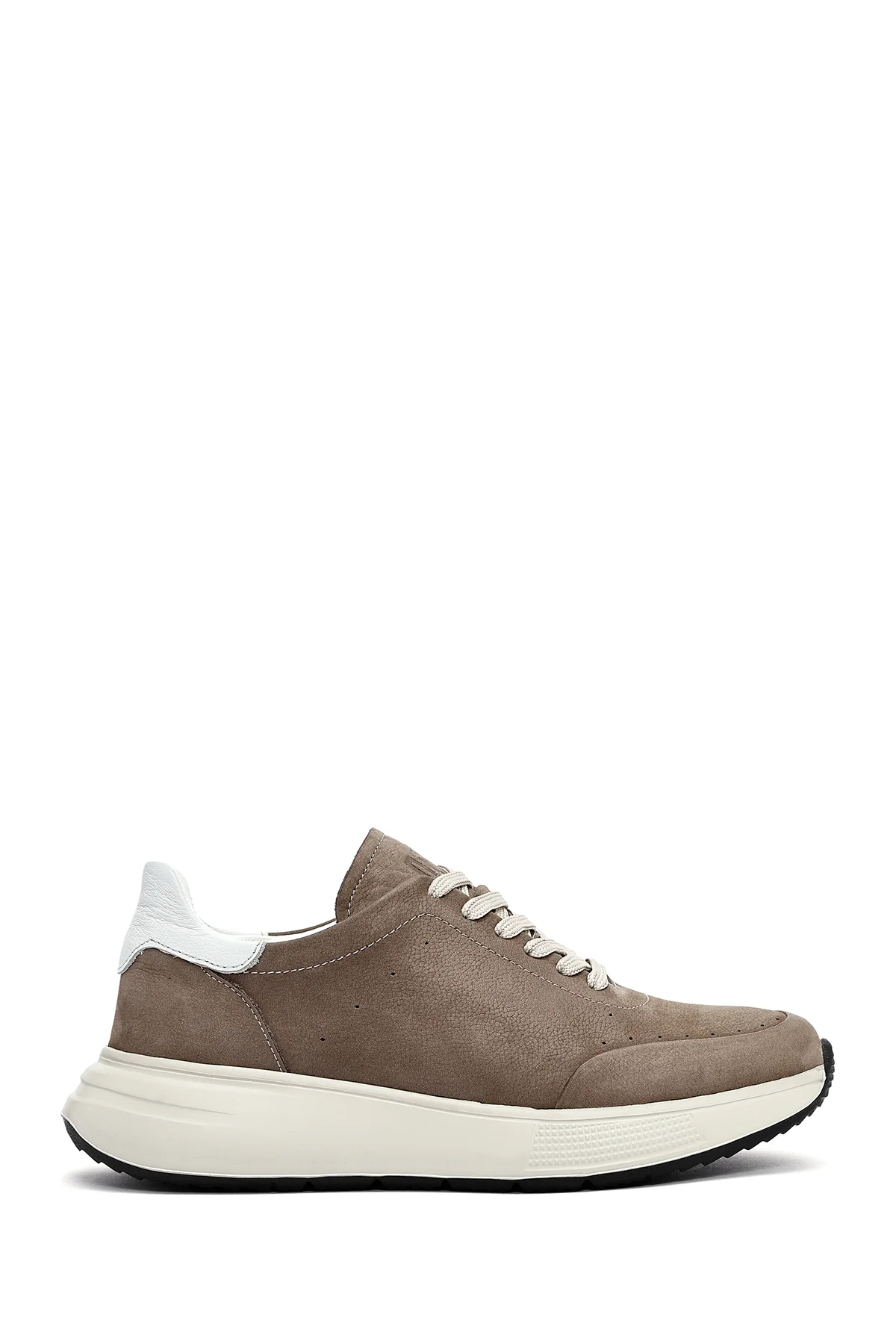 Erkek Vizon Bağcıklı Kalın Tabanlı Nubuk Deri Sneaker