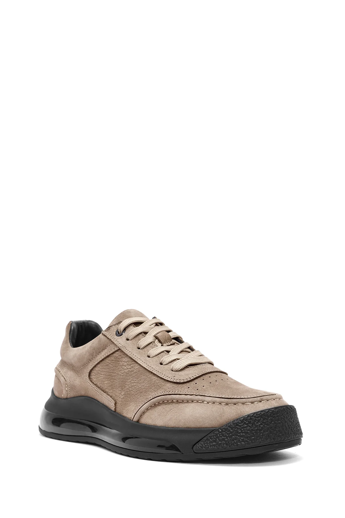 Erkek Vizon Bağcıklı Kalın Tabanlı Nubuk Deri Sneaker - Image 6