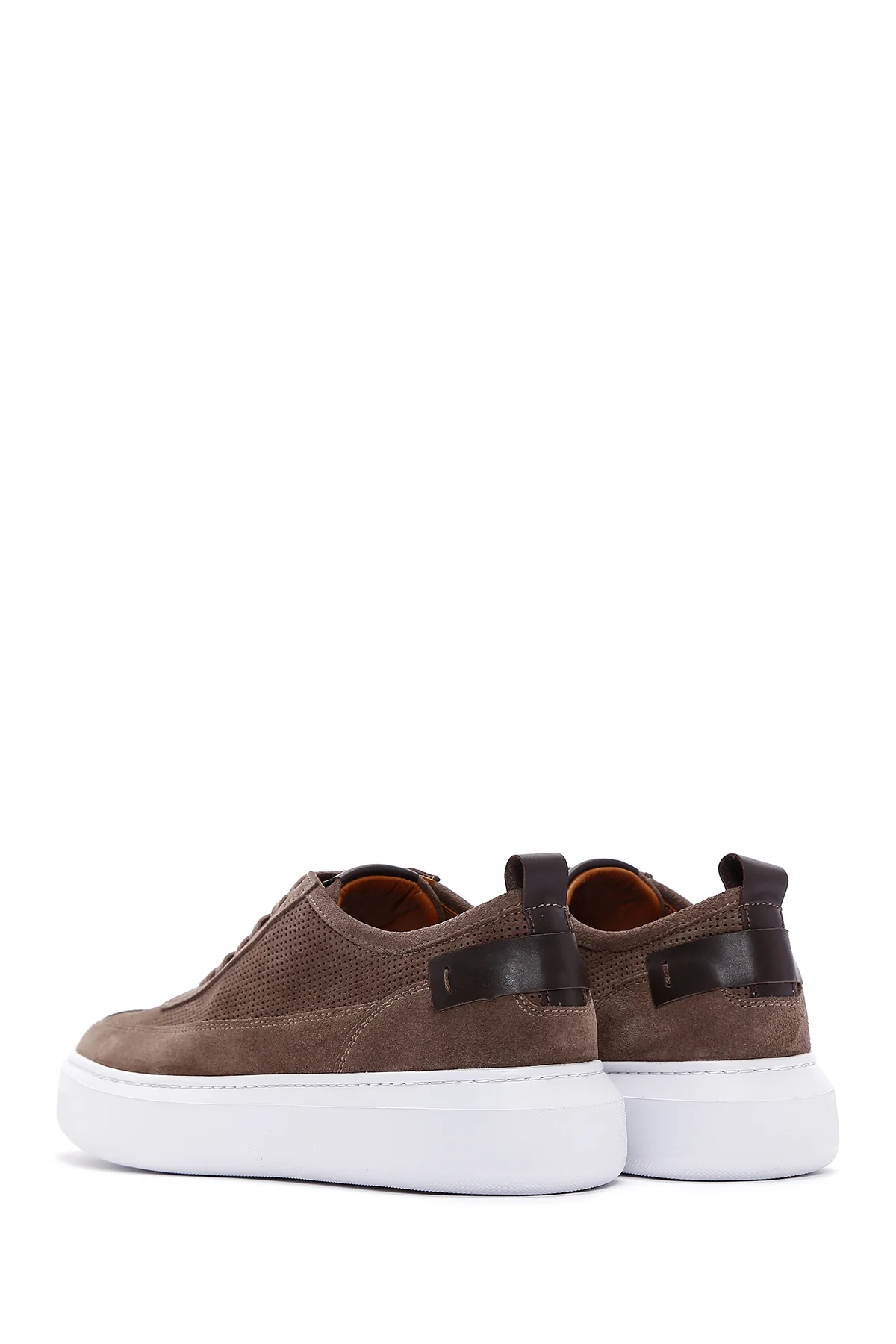 Erkek Vizon Bağcıklı Kalın Tabanlı Süet Deri Sneaker - Image 5