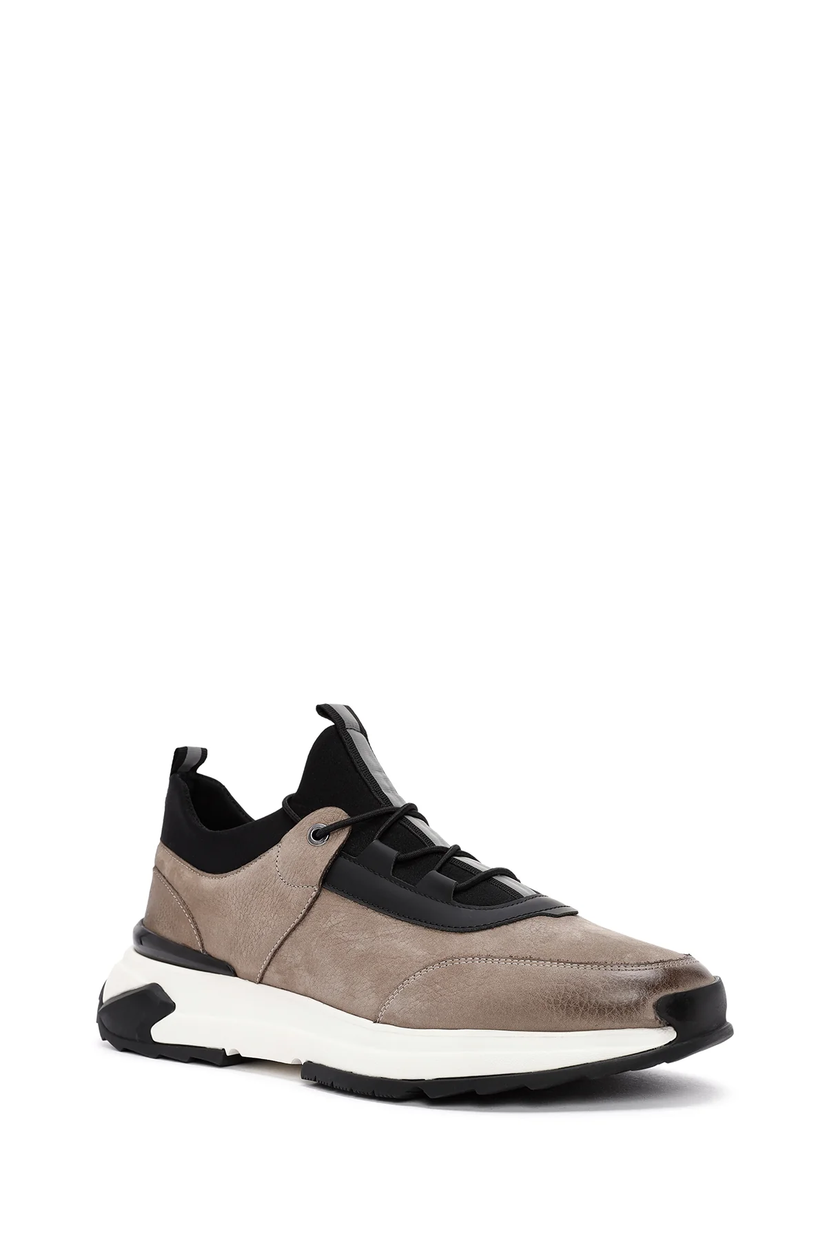 Erkek Vizon Bağcıklı Nubuk Deri Casual Sneaker - Image 6