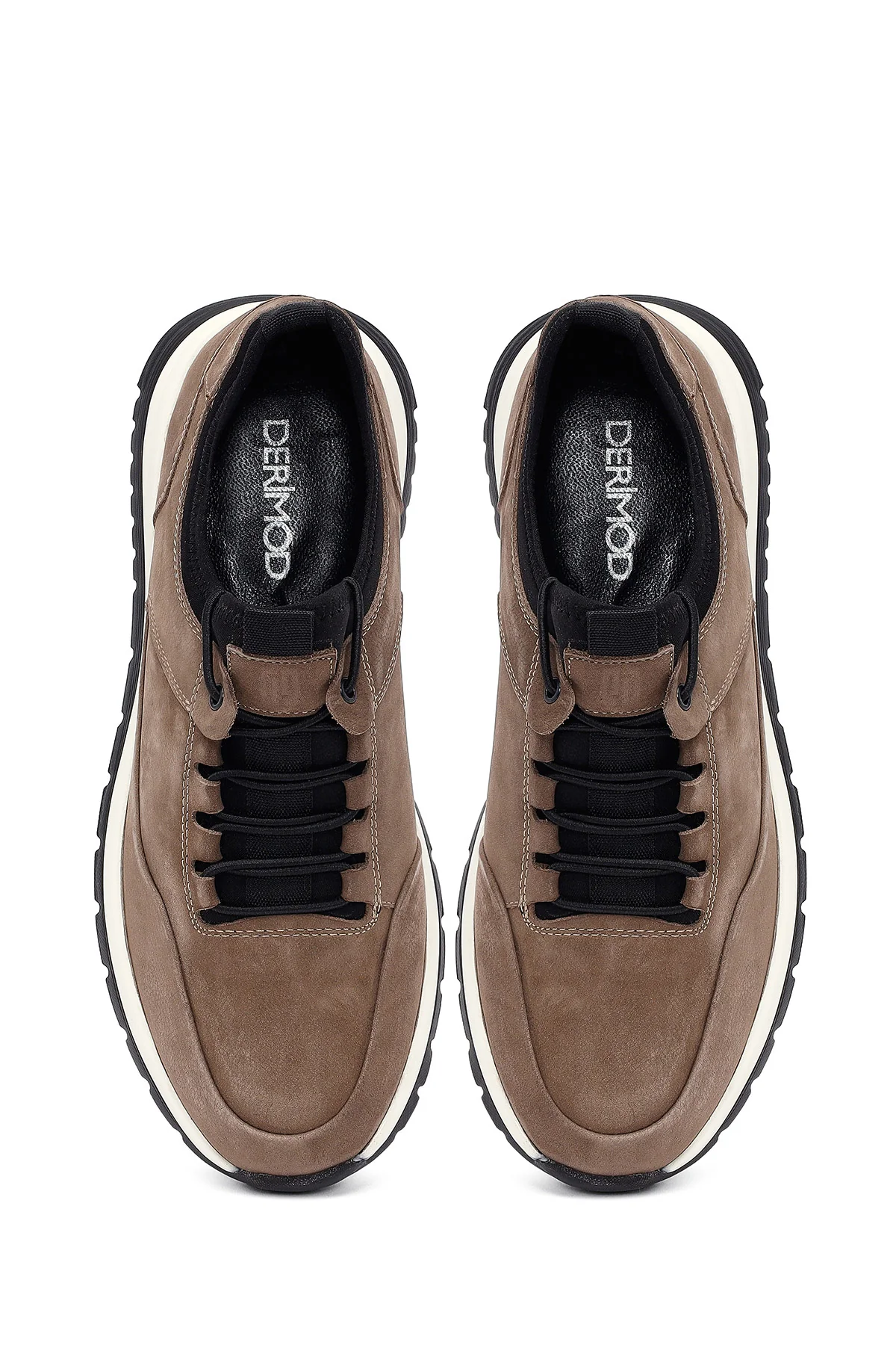 Erkek Vizon Bağcıklı Nubuk Deri Casual Sneaker - Image 7