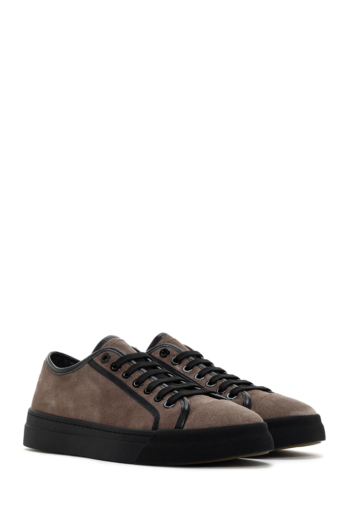 Erkek Vizon Bağcıklı Süet Deri Sneaker - Image 3