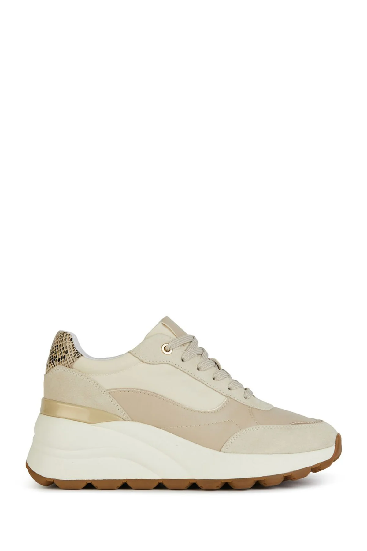 Geox Kadın Bej Spherica Ec11 Kalın Tabanlı Bağcıklı Deri Sneaker