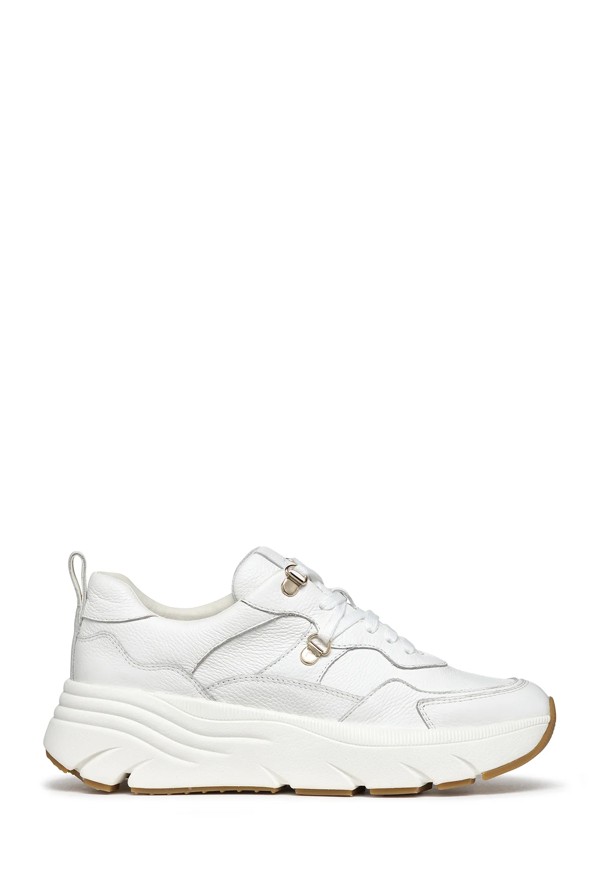 Geox Kadın Beyaz Diamantha Bağcıklı Kalın Tabanlı Deri Sneaker