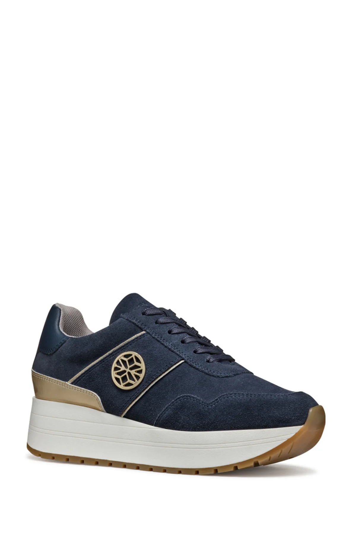 Geox Kadın Lacivert Low-Top Bağcıklı Kalın Tabanlı Süet Deri Sneaker - Image 3