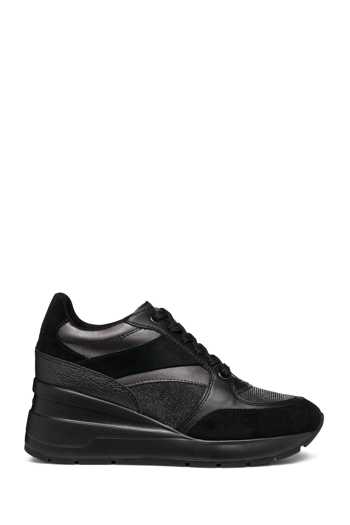 Geox Kadın Siyah D Zosma Bağcıklı Dolgu Topuklu Deri Sneaker