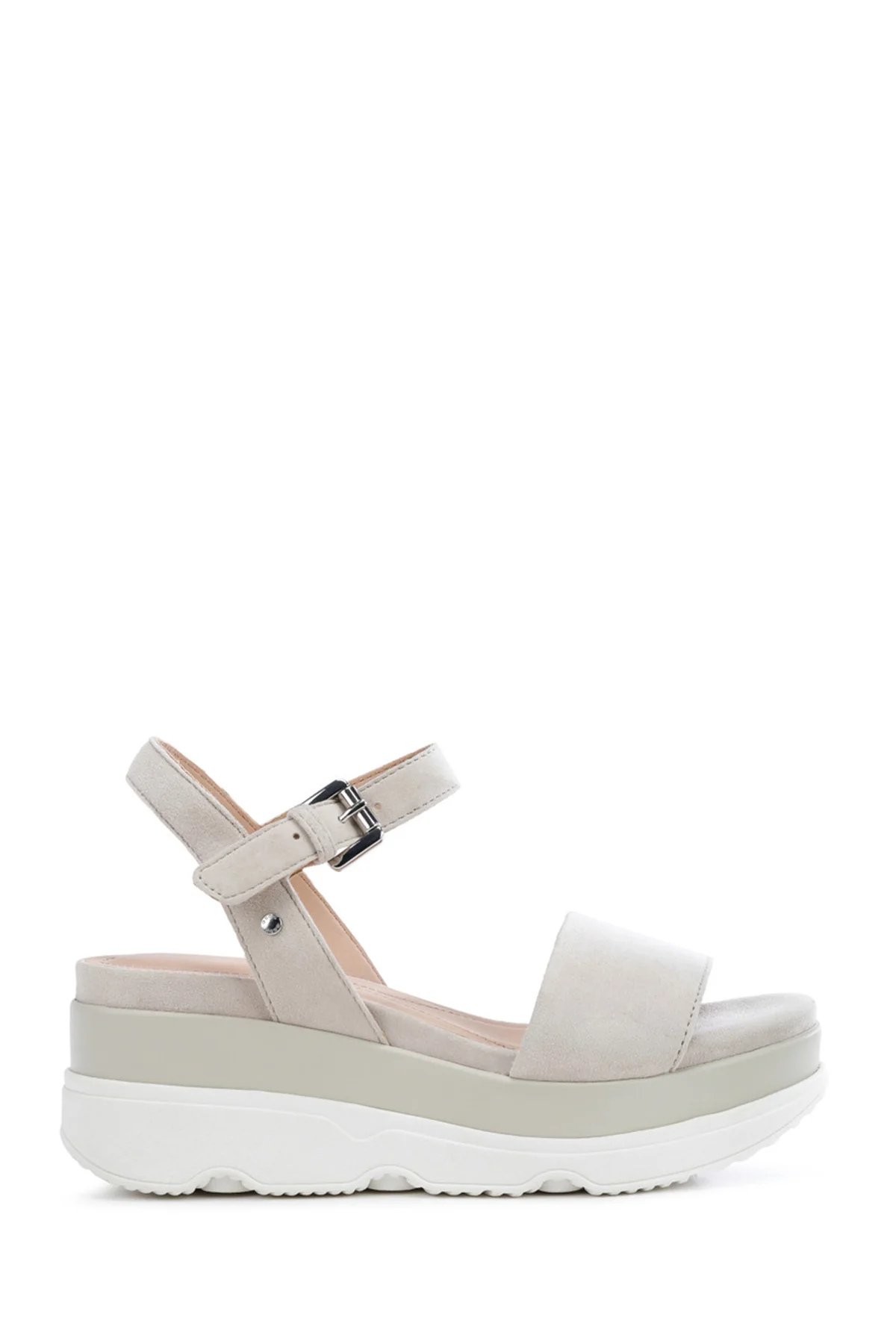 Geox Kadın Vizon D Gardenia C - Goat Suede Bilekten Tokalı Kalın Tabanlı Deri Sandalet