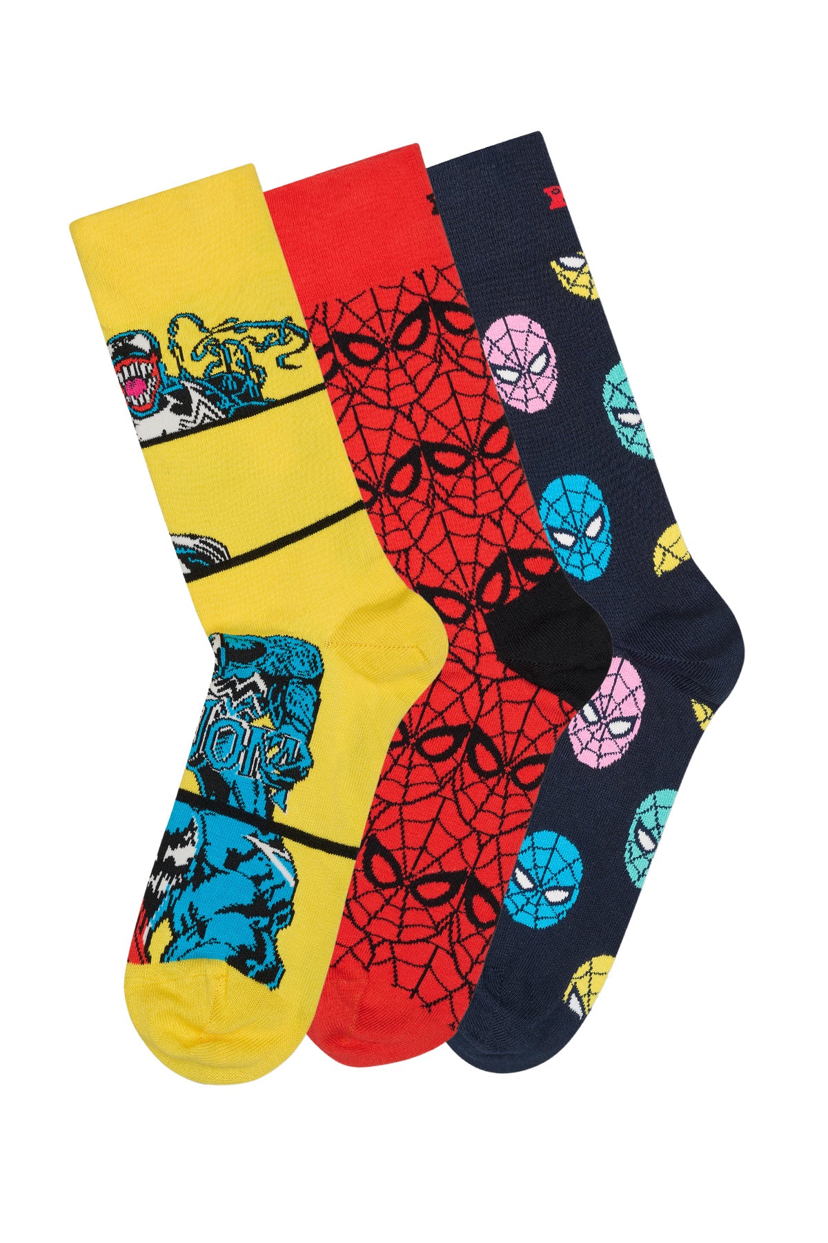 Happy Socks Erkek Çok Renkli Spıder-Man Desenli Pamuklu 3’lü Çorap Seti - Image 7