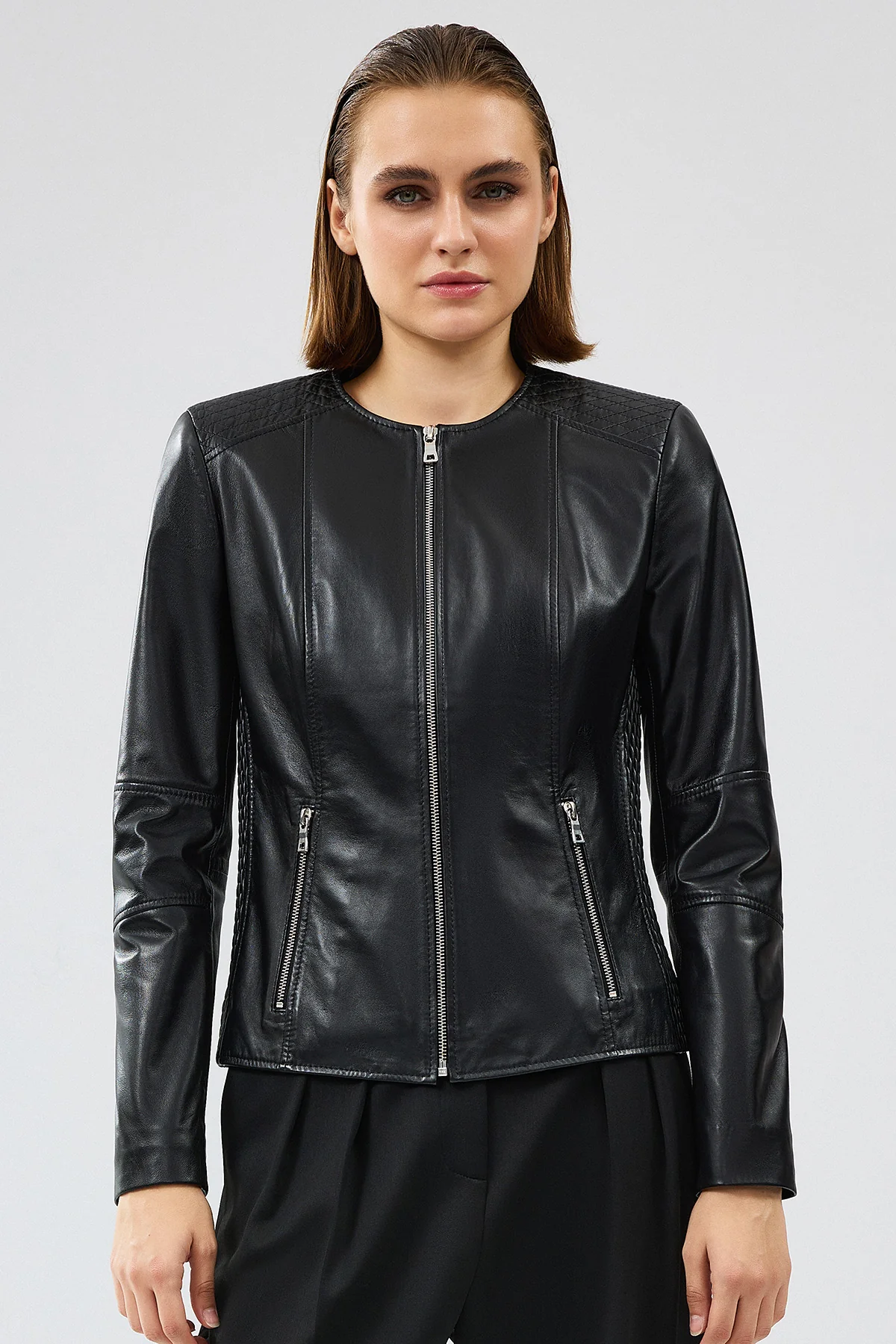 Irina Kadın Siyah Deri Ceket - Image 3