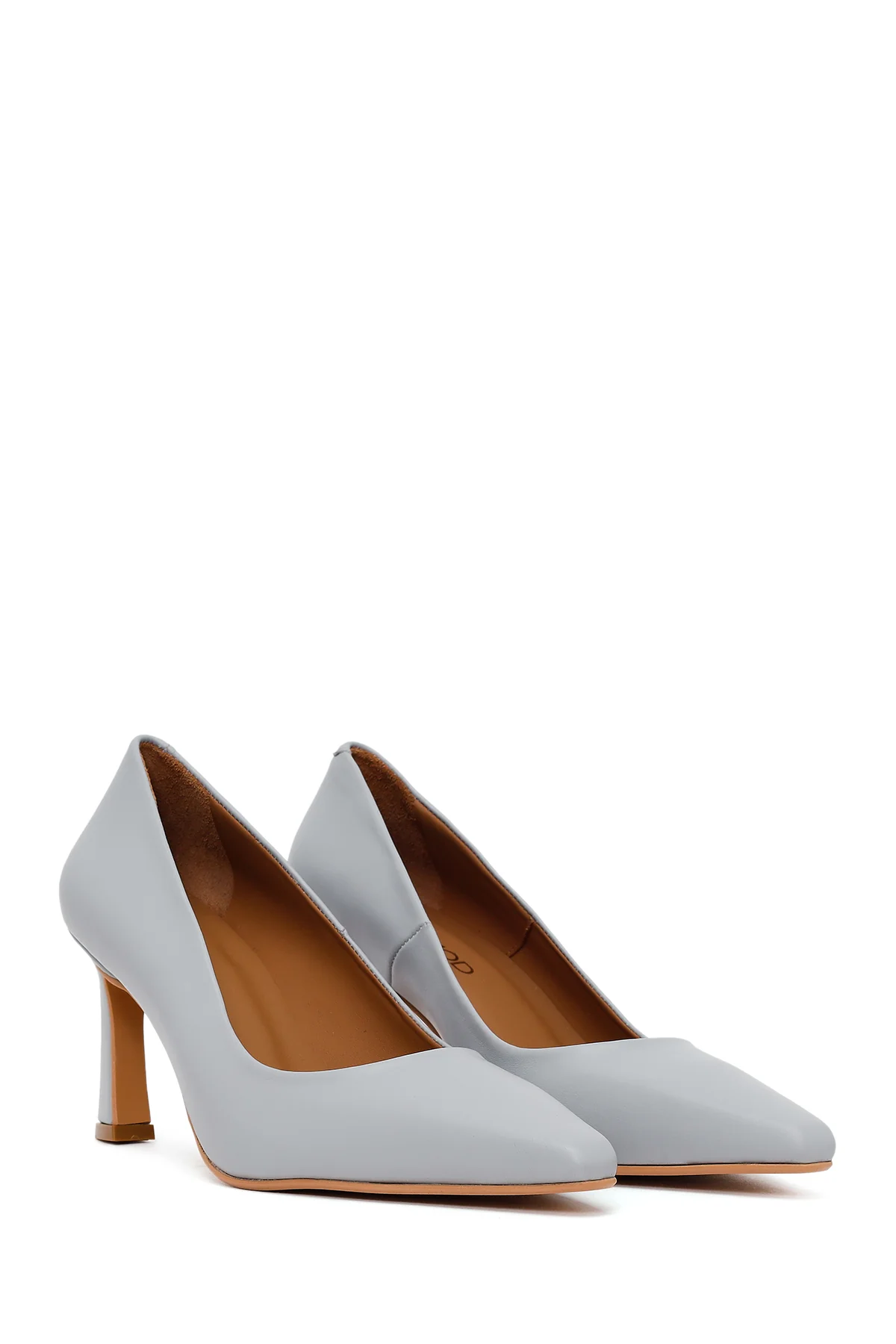 Kadın Açık Mavi Kalın Topuklu Deri Stiletto - Image 2