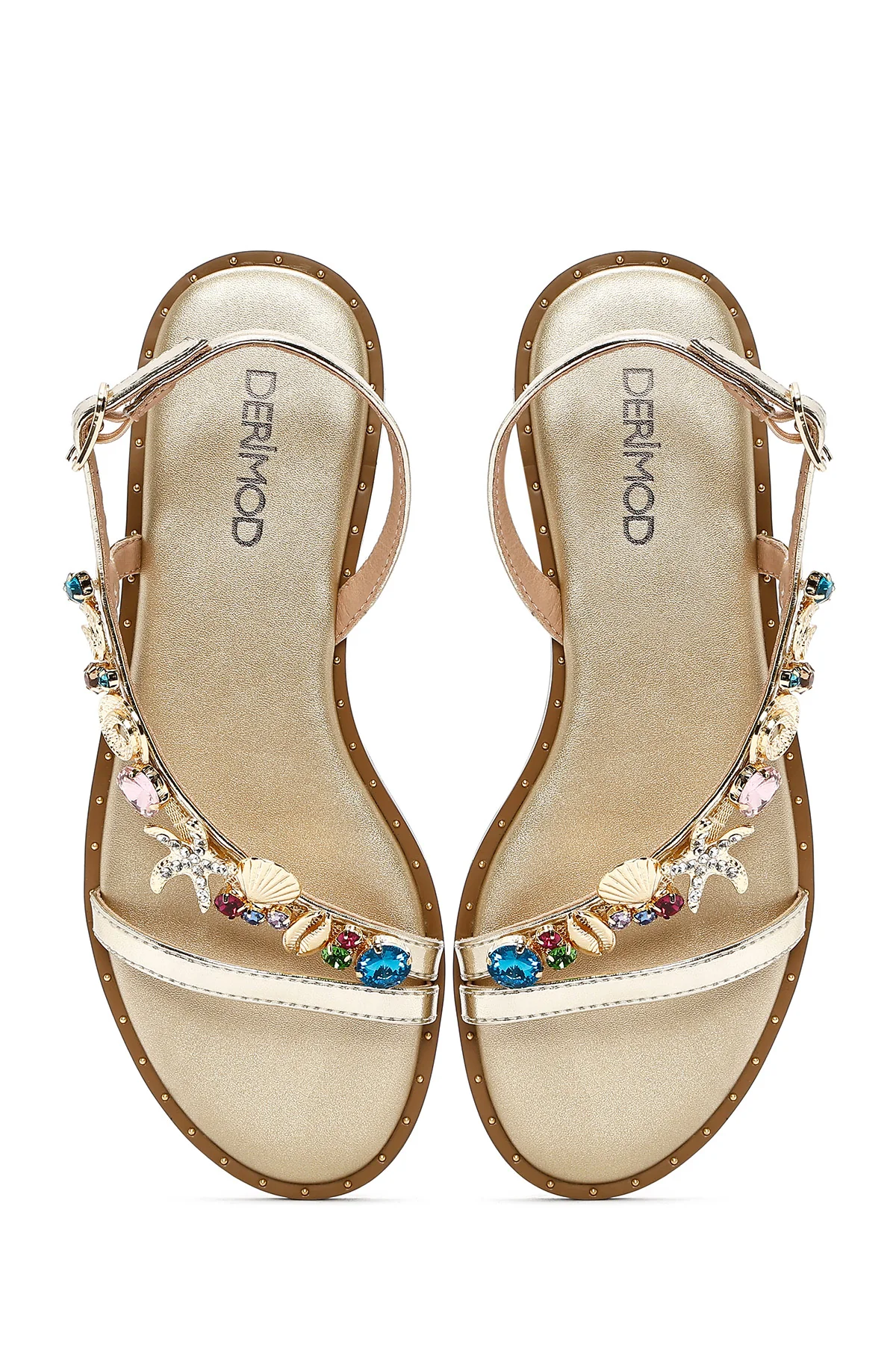 Kadın Altın Bilekten Tokalı Taşlı Sandalet - Image 8