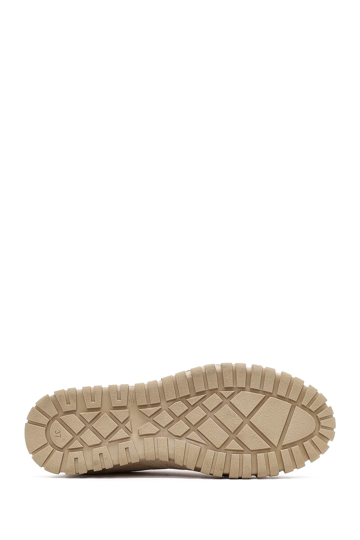 Kadın Bej Bağcıklı Deri Sneaker - Image 4