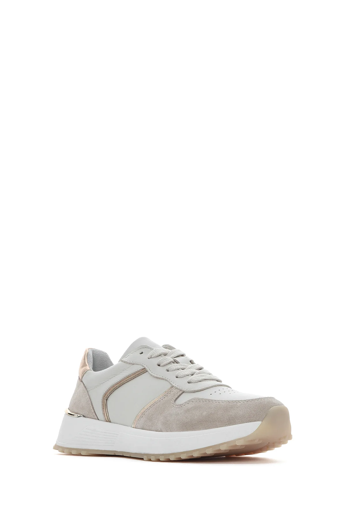 Kadın Bej Bağcıklı Deri Sneaker - Image 6