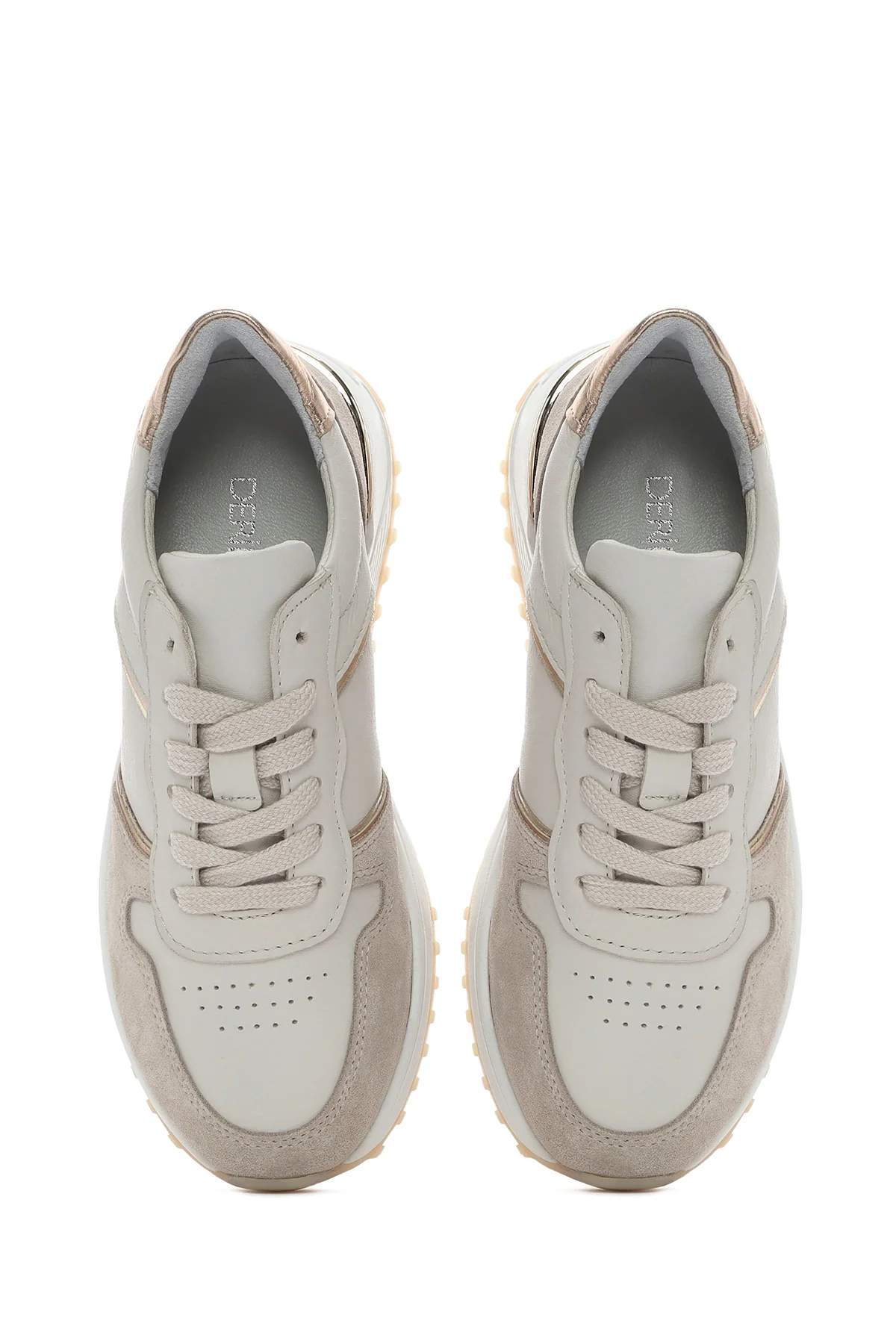 Kadın Bej Bağcıklı Deri Sneaker - Image 7