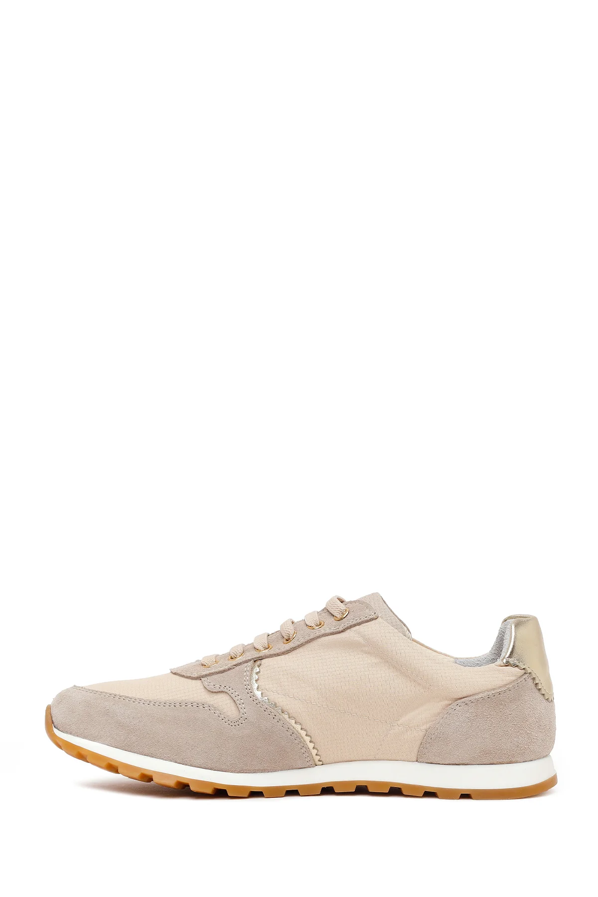Kadın Bej Bağcıklı Deri Sneaker - Image 3