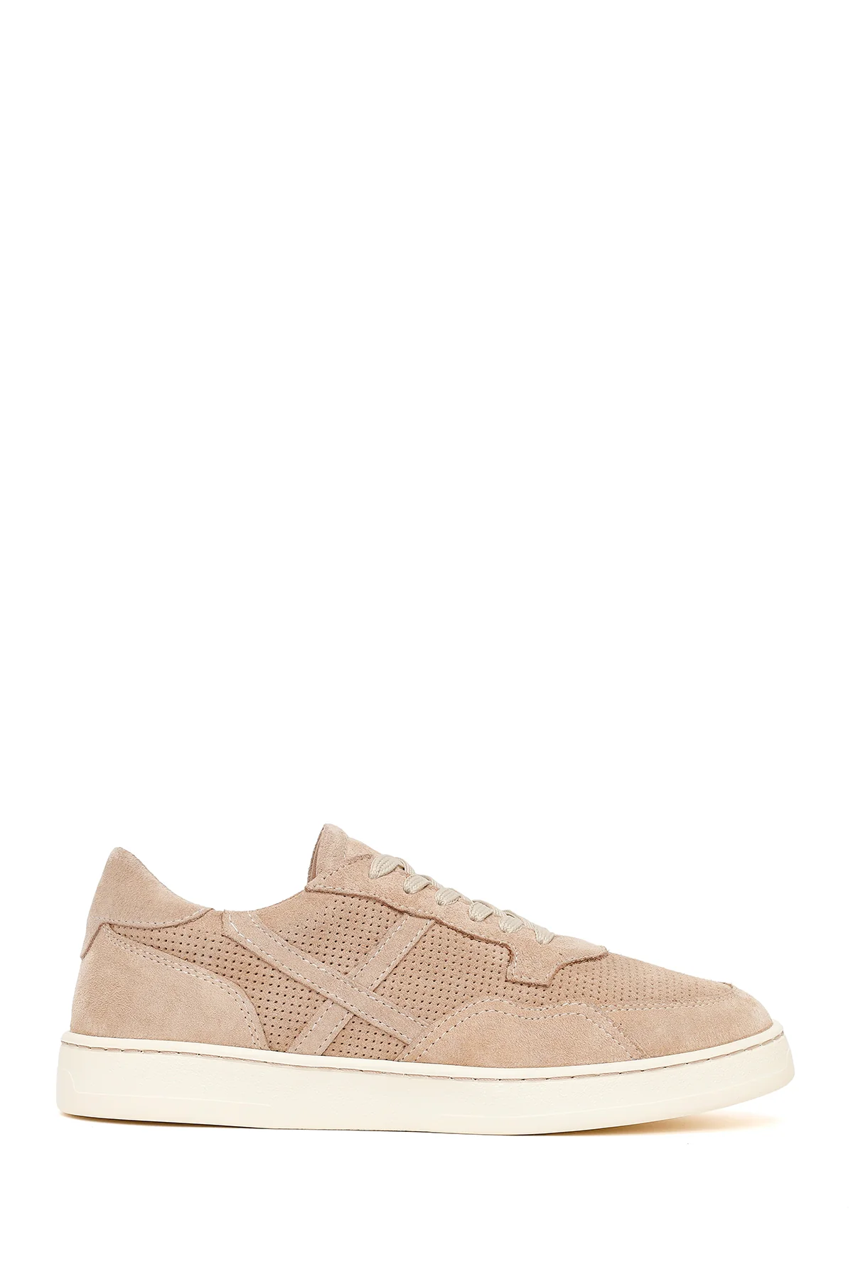 Kadın Bej Bağcıklı Kalın Tabanlı Süet Deri Sneaker