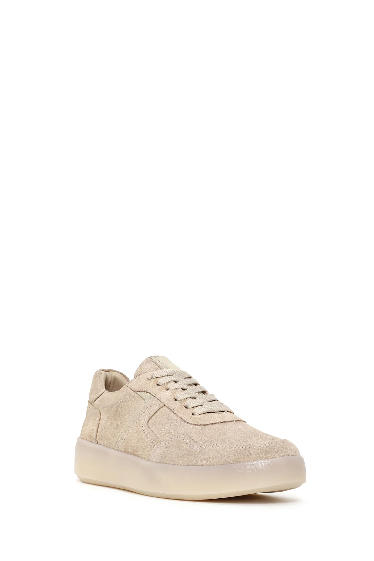 Kadın Bej Bağcıklı Kalın Tabanlı Süet Deri Sneaker - Image 7