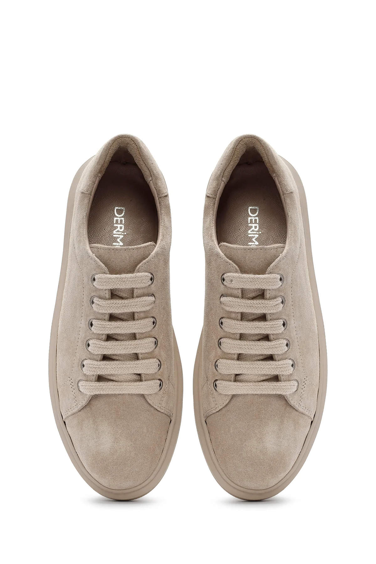 Kadın Bej Bağcıklı Süet Deri Sneaker - Image 7