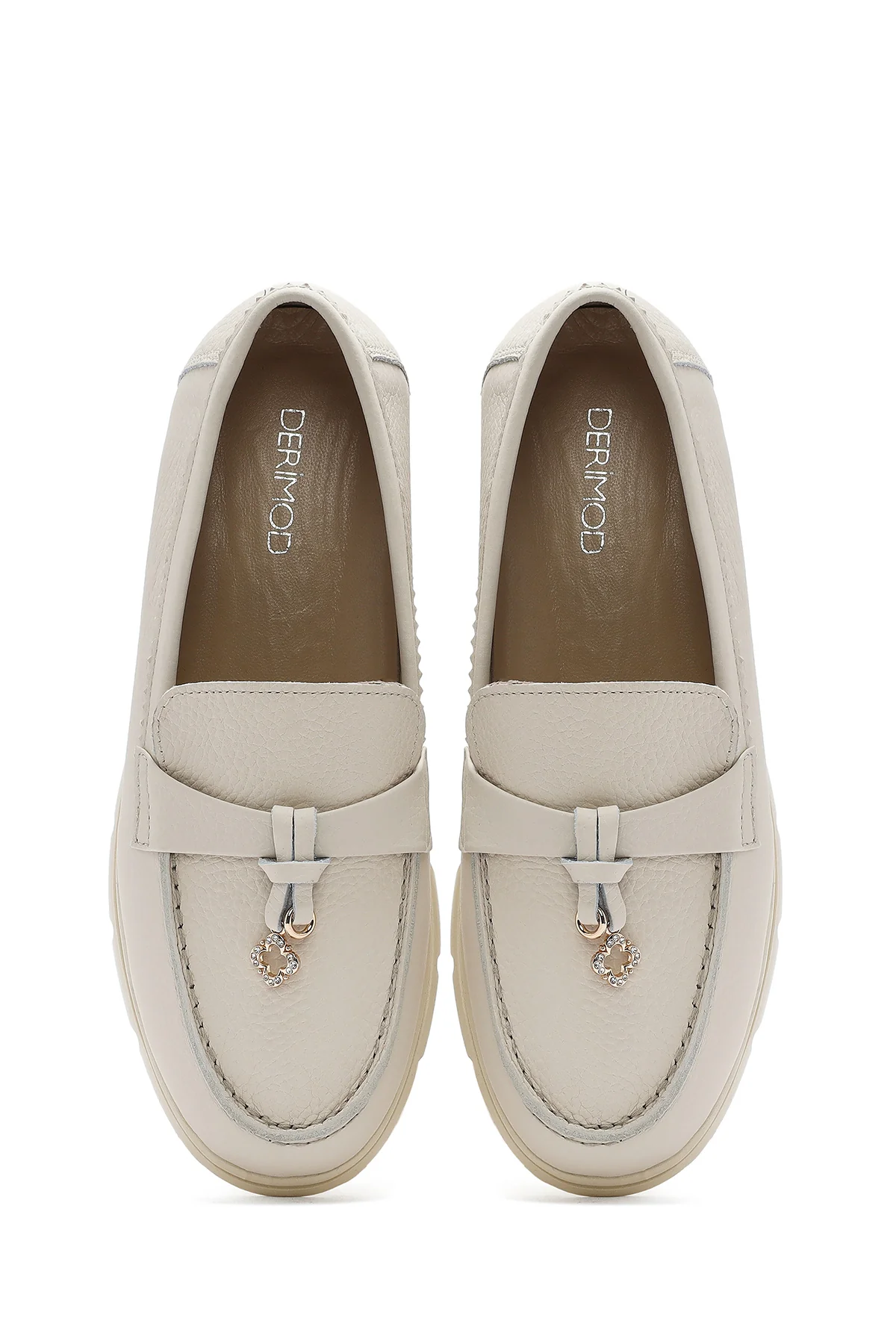 Kadın Bej Deri Comfort Loafer - Image 7