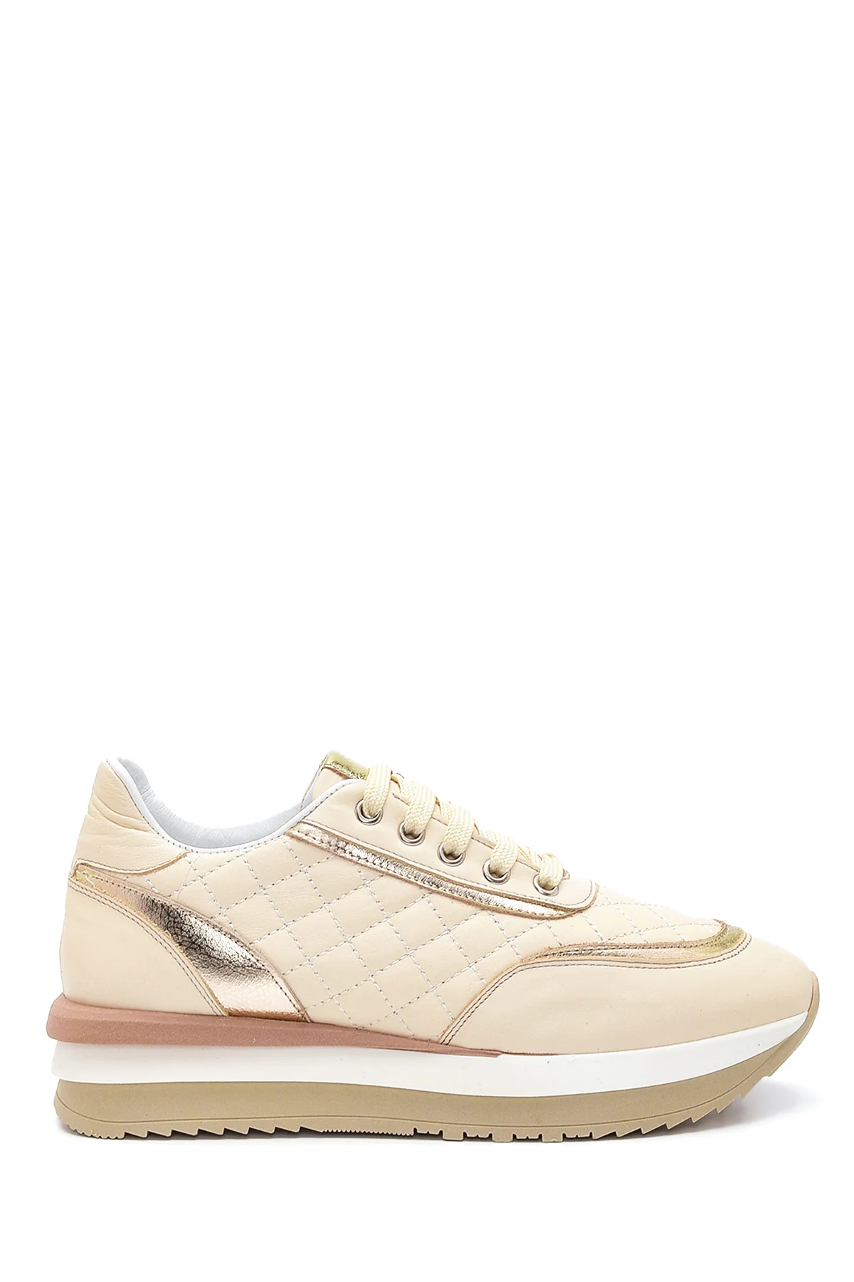 Kadın Bej Deri Kalın Tabanlı Sneaker