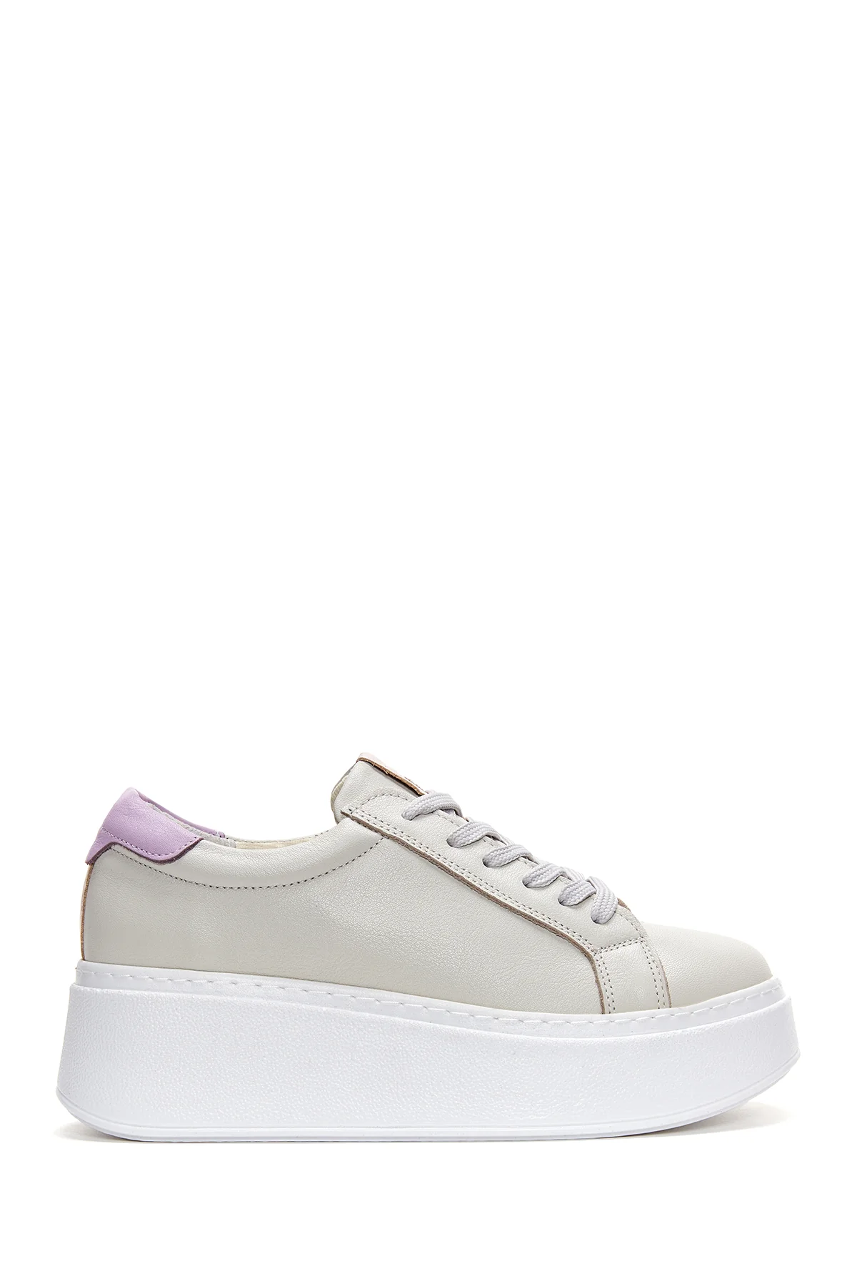 Kadın Bej Deri Kalın Tabanlı Sneaker