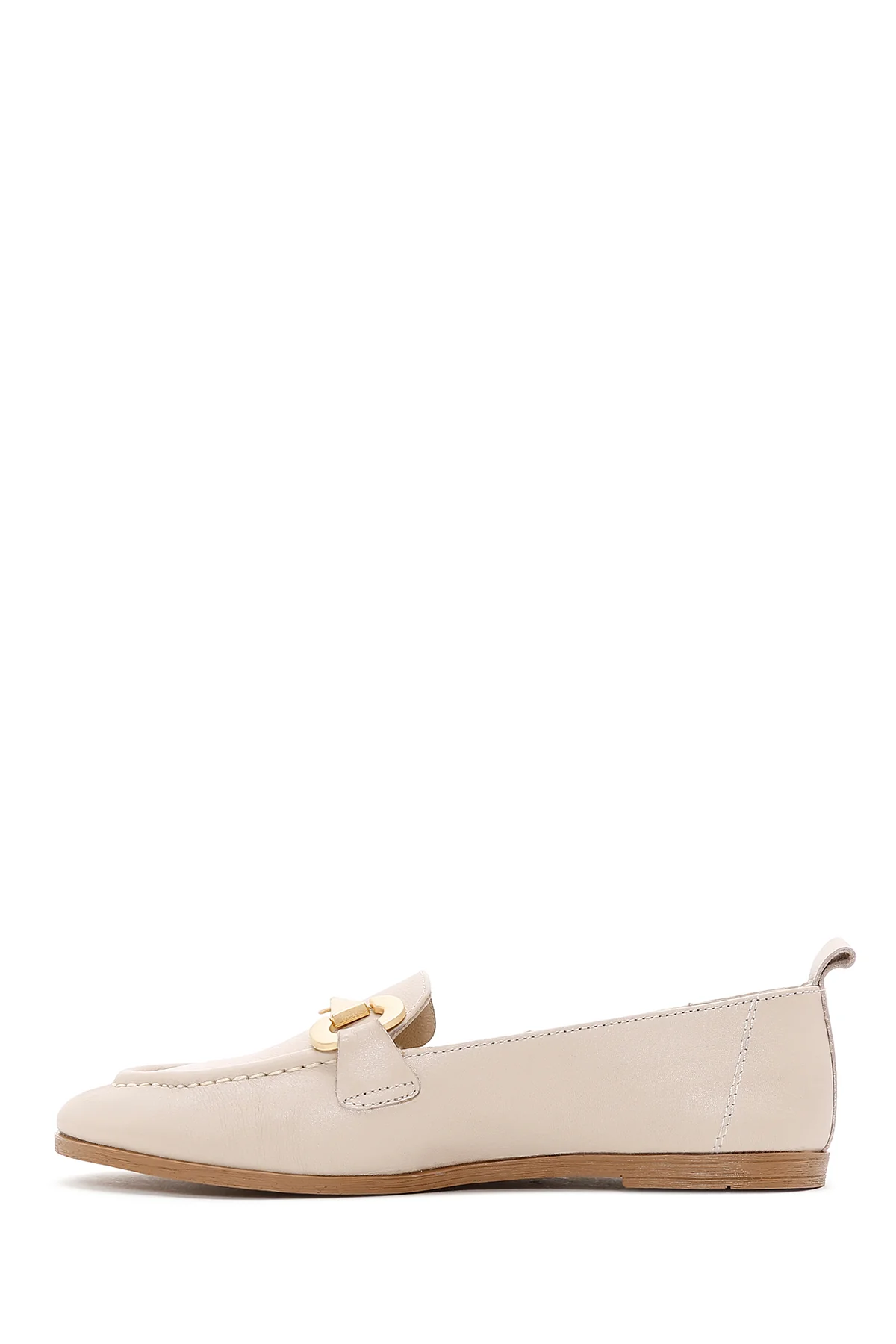 Kadın Bej Deri Maskülen Loafer - Image 2