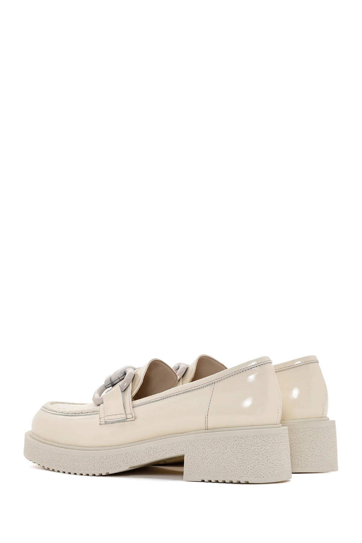 Kadın Bej Deri Rugan Maskülen Loafer - Image 5