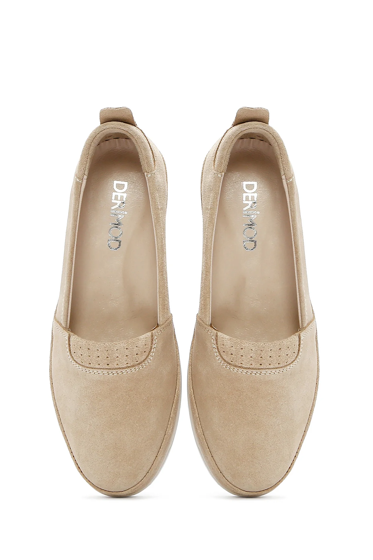 Kadın Bej Dolgu Topuklu Süet Deri Comfort Loafer - Image 7