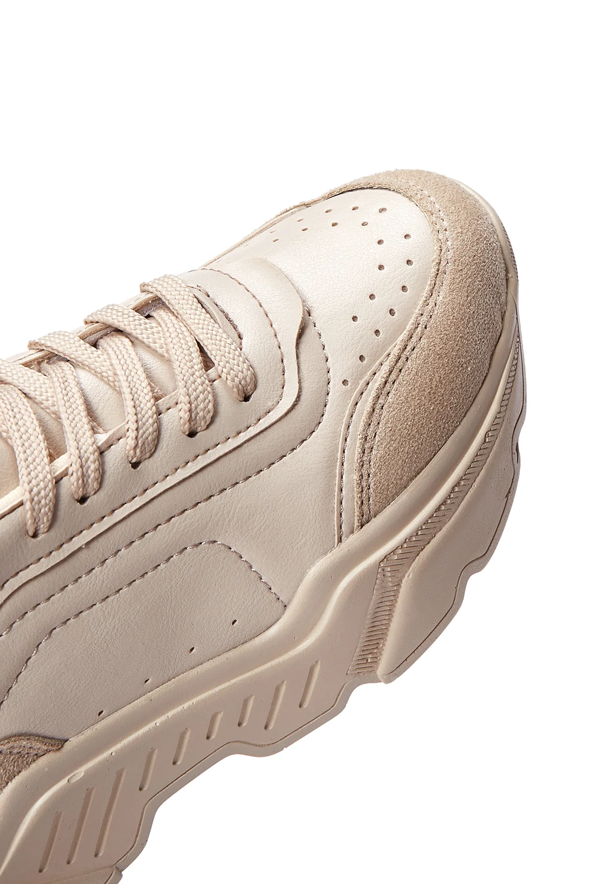 Kadın Bej Kalın Tabanlı Bağcıklı Sneaker - Image 7