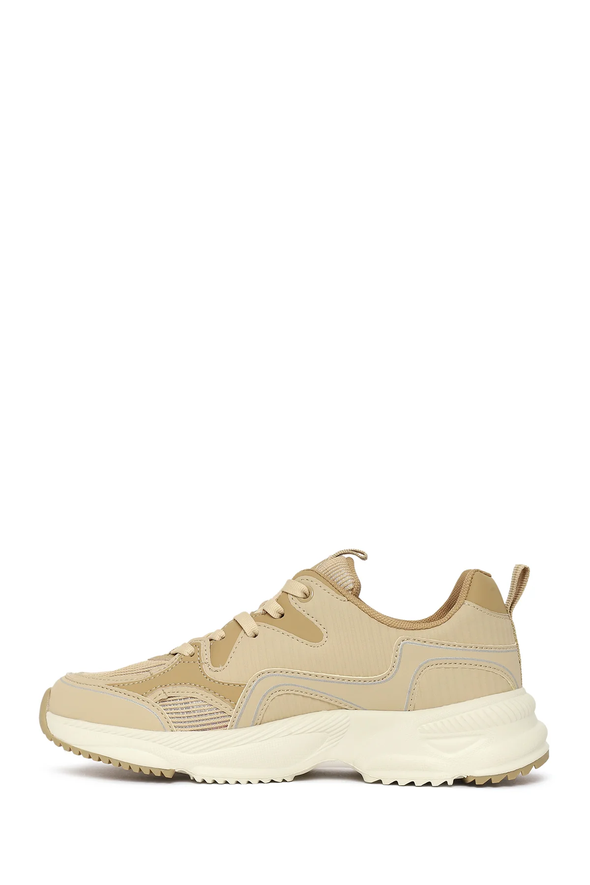 Kadın Bej Kalın Tabanlı Bağcıklı Sneaker - Image 4