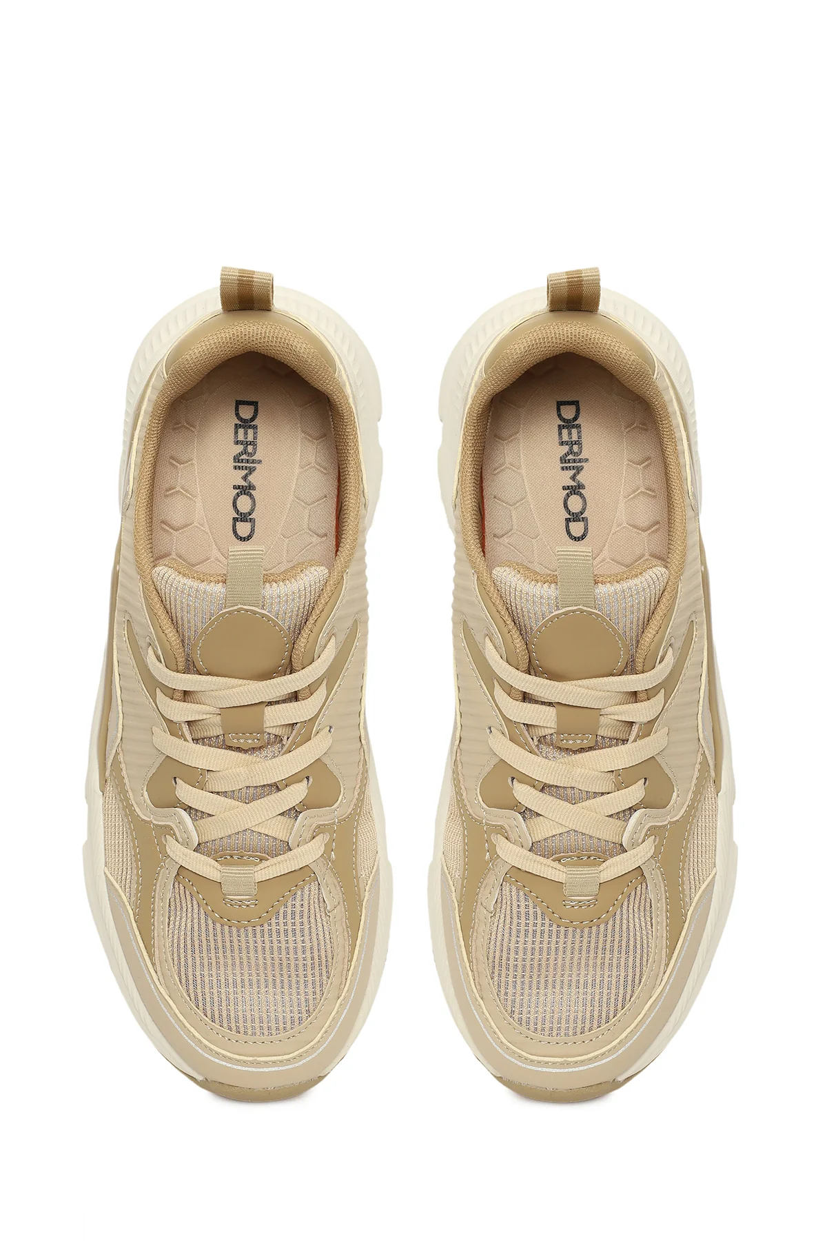 Kadın Bej Kalın Tabanlı Bağcıklı Sneaker - Image 5