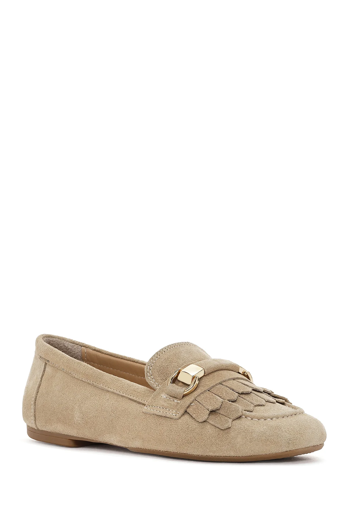 Kadın Bej Püsküllü Süet Deri Maskülen Loafer - Image 6