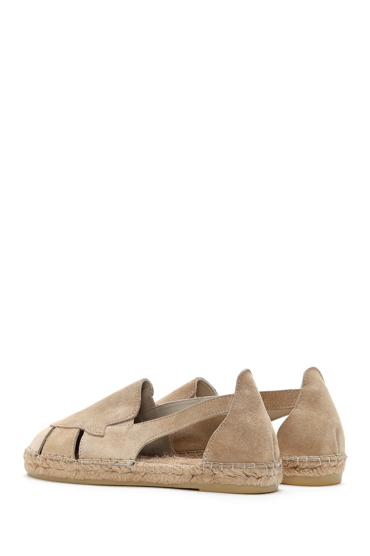 Kadın Bej Süet Deri Espadril Sandalet - Image 5