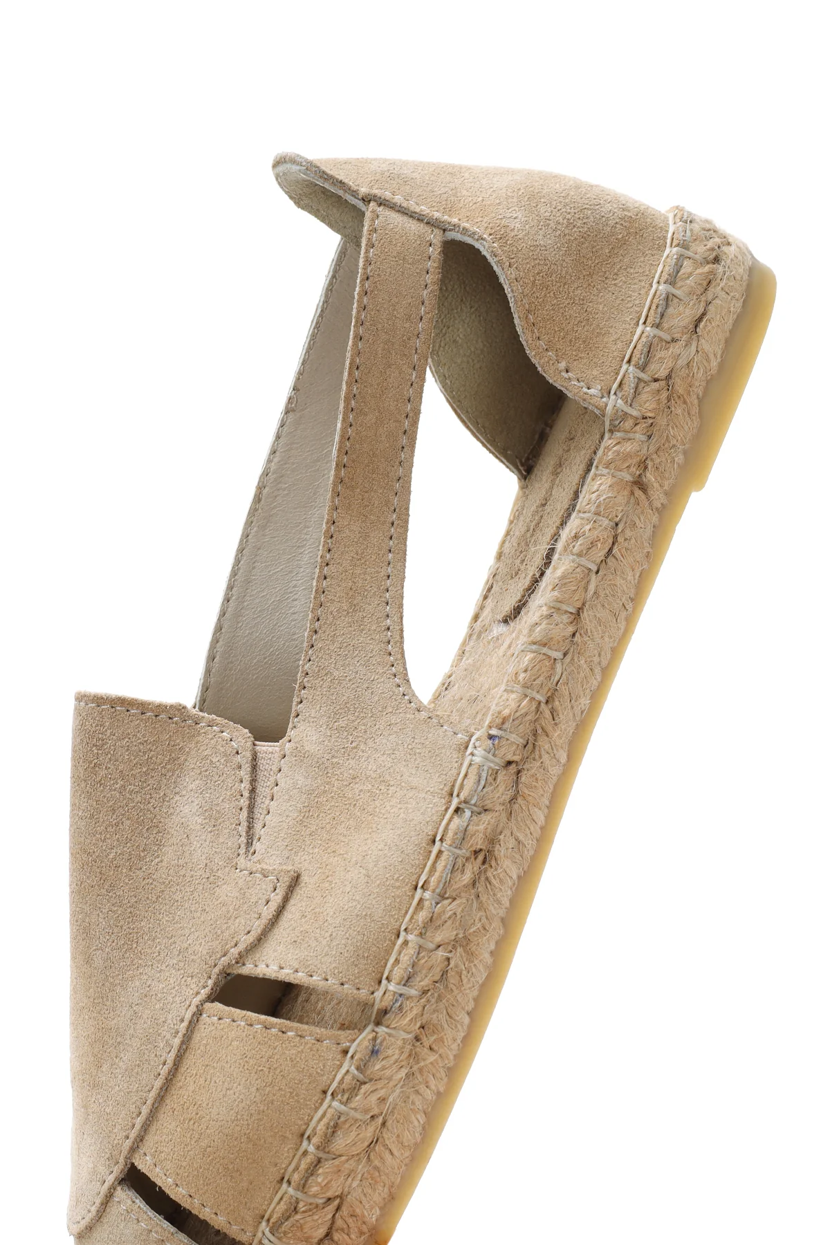 Kadın Bej Süet Deri Espadril Sandalet - Image 7