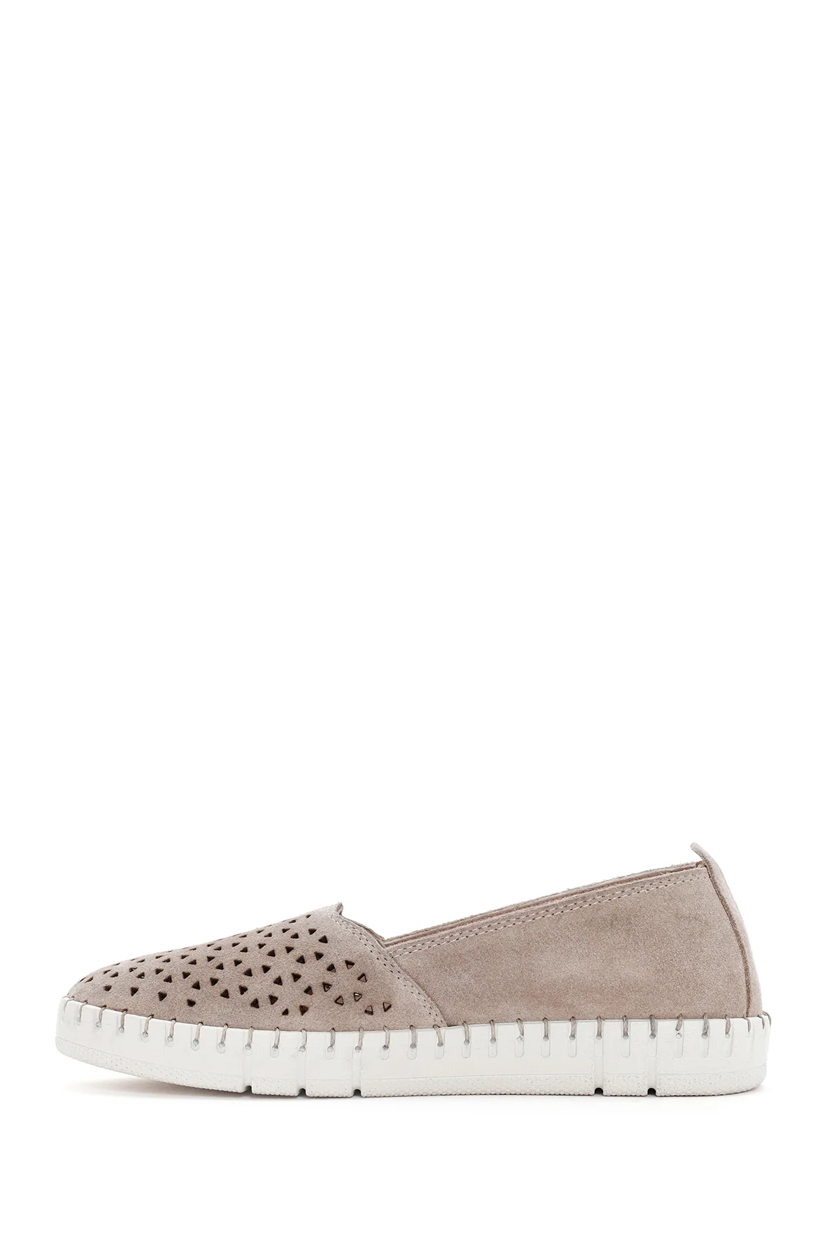 Kadın Bej Süet Deri Konfor Loafer - Image 3