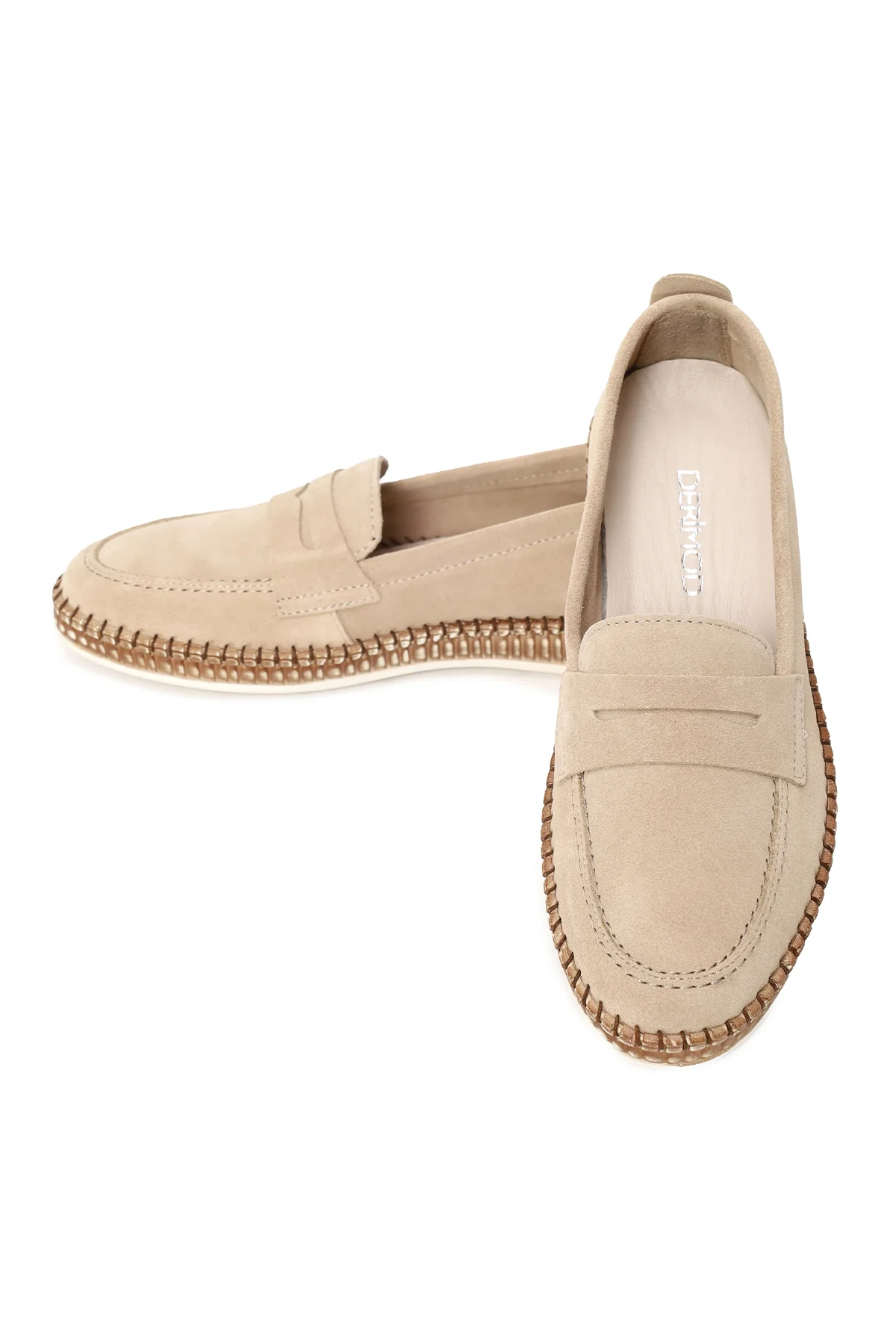 Kadın Bej Süet Deri Loafer - Image 11