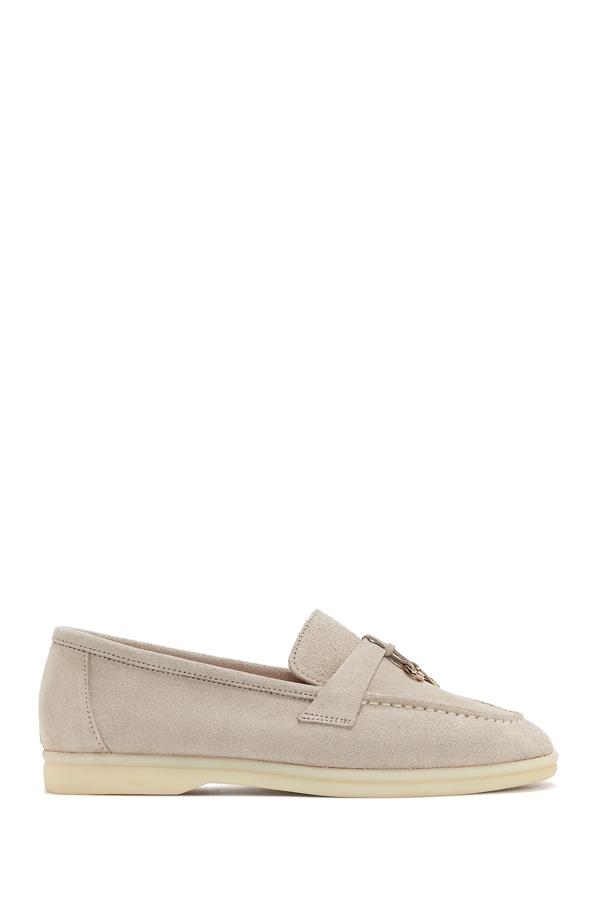 Kadın Bej Süet Deri Maskülen Loafer