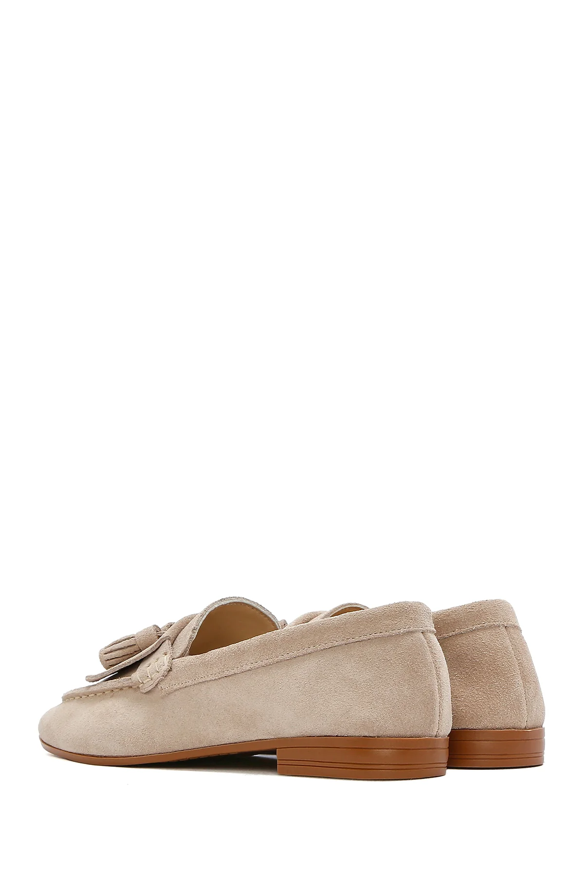 Kadın Bej Süet Deri Maskülen Loafer - Image 5