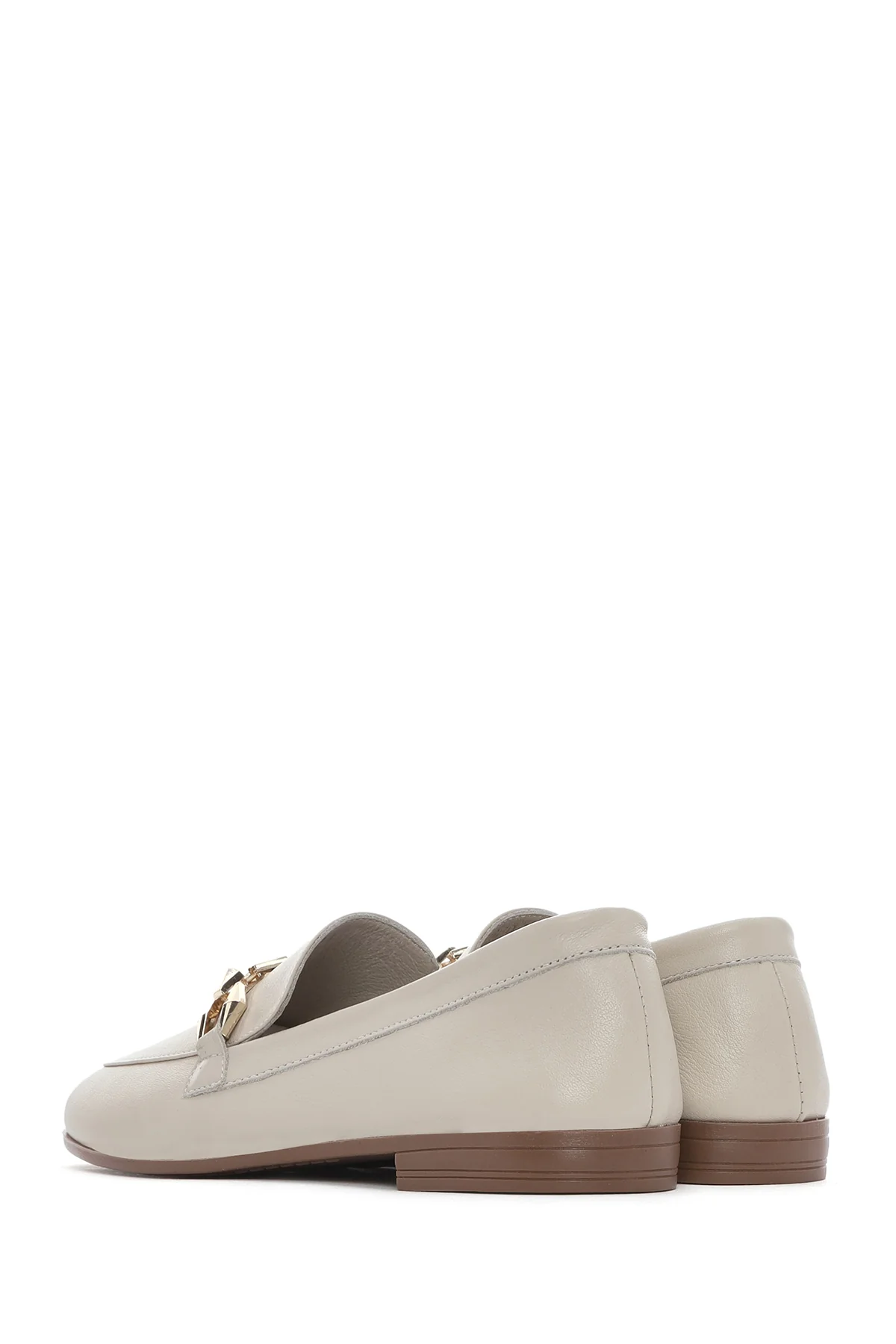 Kadın Bej Tokalı Deri Maskülen Loafer - Image 6