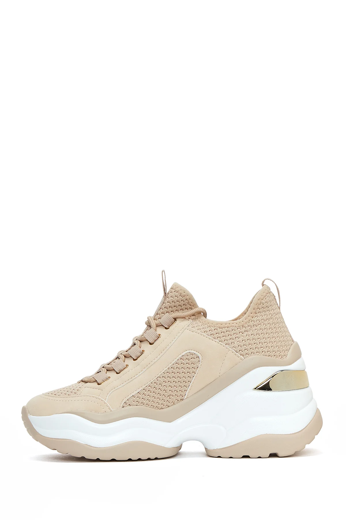 Kadın Bej Yüksek Tabanlı Sneaker - Image 4