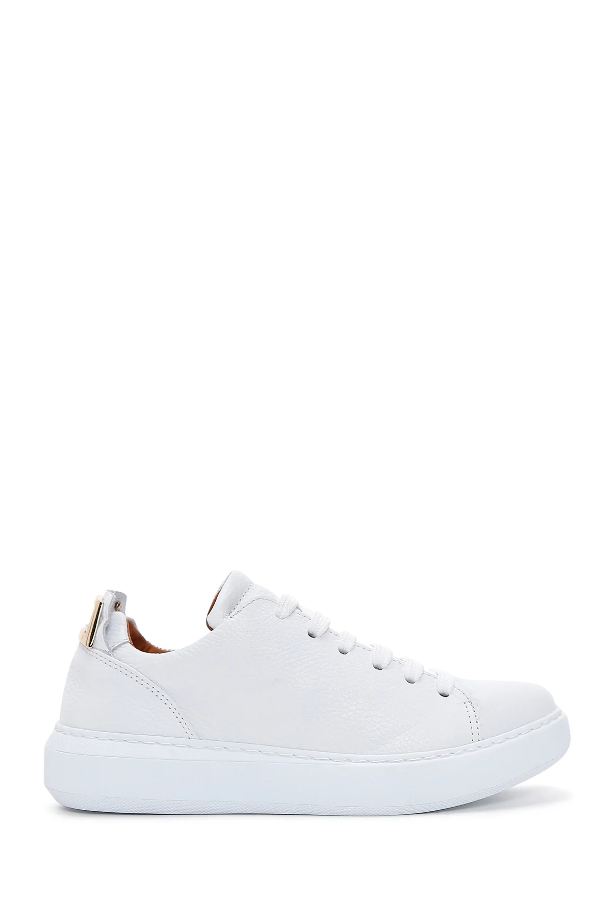 Kadın Beyaz Bağcıklı Deri Sneaker