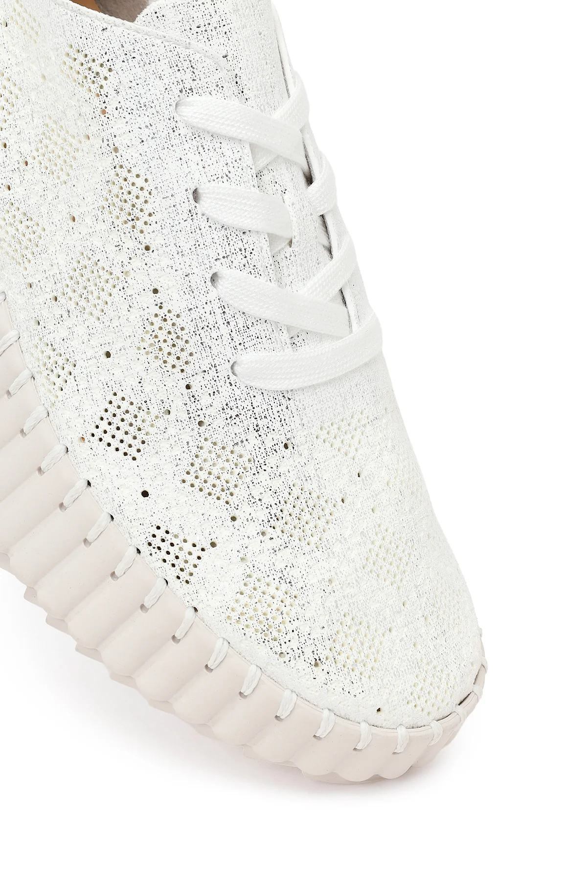 Kadın Beyaz Bağcıklı Desenli Kalın Tabanlı Kumaş Sneaker - Image 10