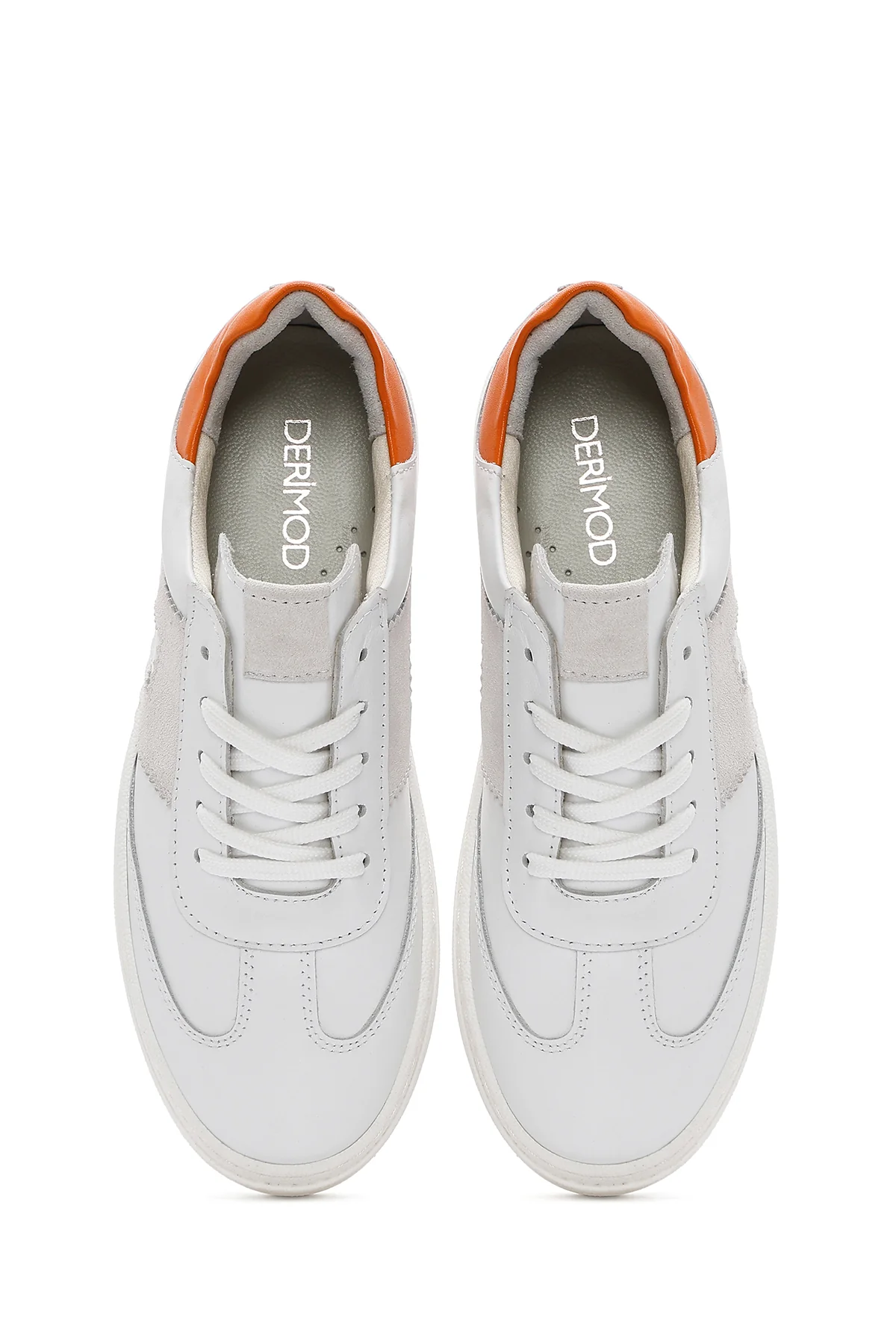 Kadın Beyaz Bağcıklı Kalın Tabanlı Deri Sneaker - Image 8